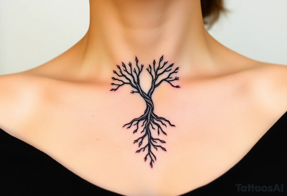 The Amity tree with intertwining roots, shaped into a heart, symbolizing peace and unity, representing sci fi movie Divergent tattoo idea