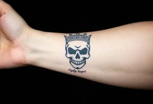 Skull with Kings crown with saying "Loyalty, Honor ,Respect." tattoo idea