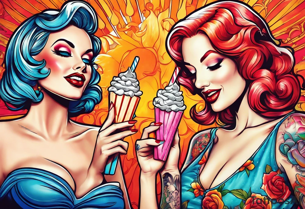 jessica rabbit and Marilin monroe sharing a popsicle tattoo idea