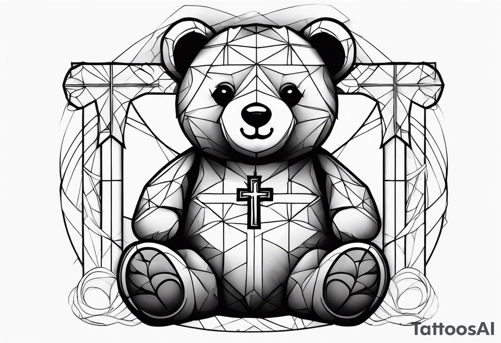 Teddy bear sitting against a cross tattoo idea