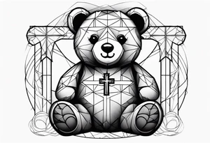 Teddy bear sitting against a cross tattoo idea