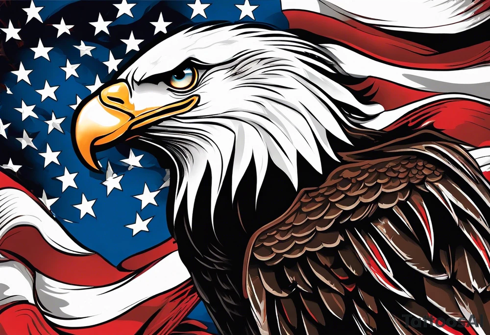 Eagle grabbing usa flag with red white and blue blood on eagle’s talons. tattoo idea