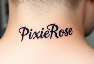 "PixieRose" in a gangsters Chicano calligraphy style font 
Tattoo idea above a man's eyebrow tattoo idea