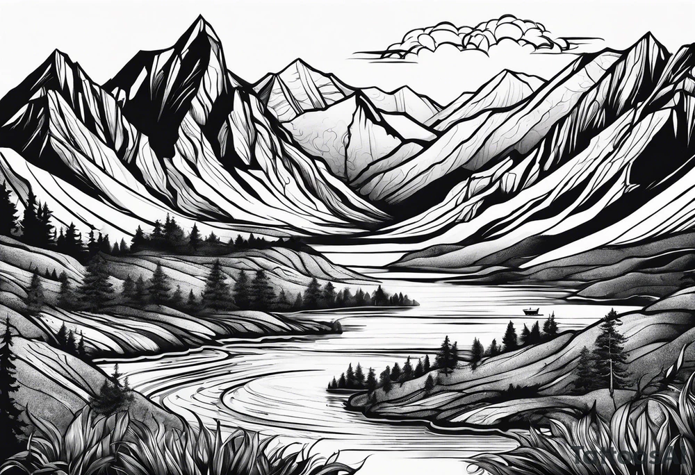 Mountains and rivers tattoo idea