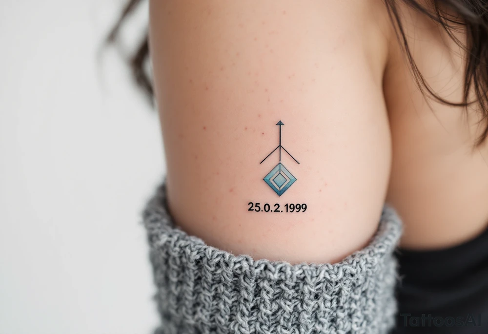 Cursive date 25.02.1999 flowing along the spine in cool gray with a hint of icy blue. tattoo idea