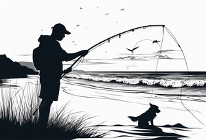 man fishing on a beach silhouette tattoo idea
