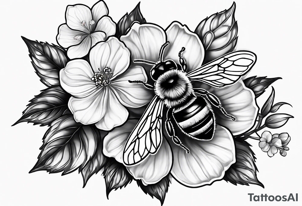 Small tattoo. There’s a hydrangea and a bee but they are not touching. Make the bee smaller than the hydrangea and have the bee off to the side. tattoo idea