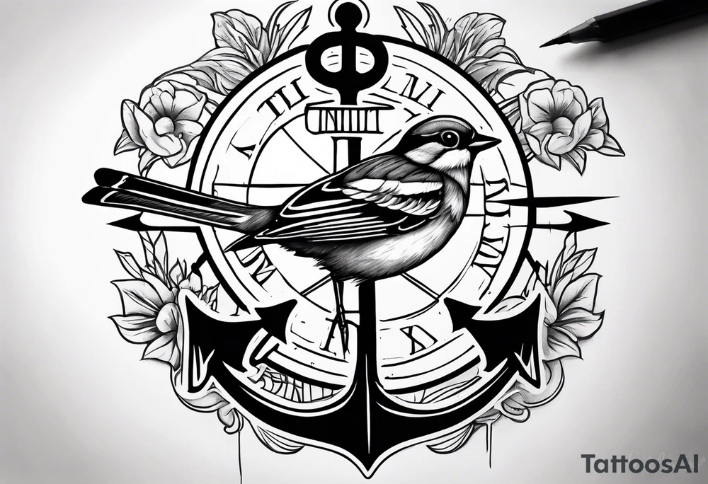 Anchor sparrow cross eye tattoo idea
