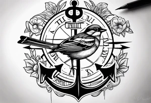 Anchor sparrow cross eye tattoo idea