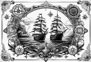 nautical vibe with various oceans, maps, waves, compass. tattoo idea