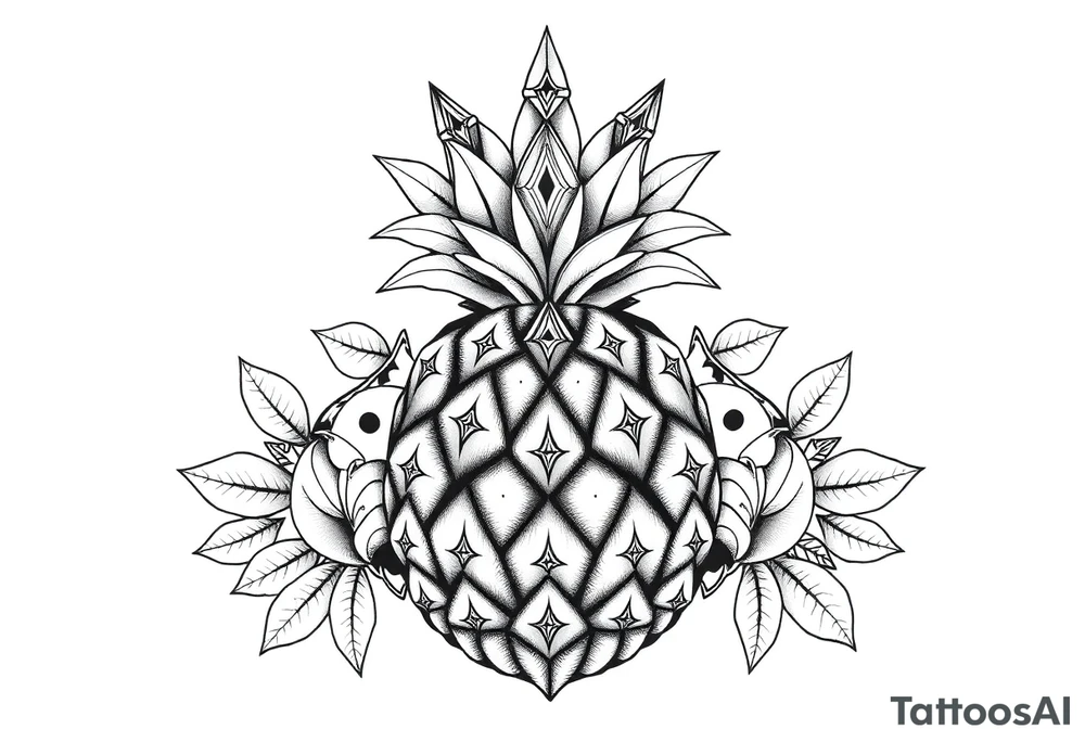 pineapple with diamonds and magestic, crown, vagina, anus, pubic tattoo idea