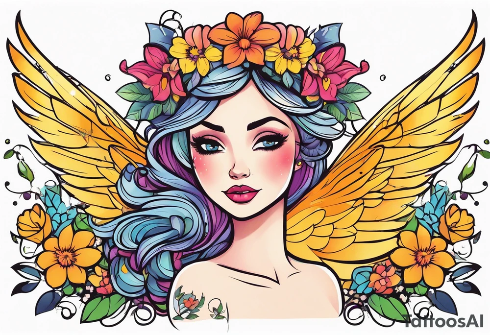 Fairy flower bird crown tattoo idea