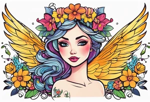 Fairy flower bird crown tattoo idea