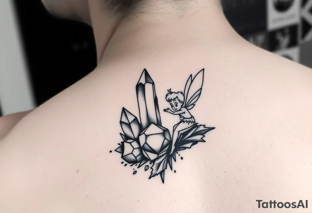 crystals and the moon and tinkerbell tattoo idea