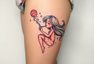 Girl smoking while floating in space tattoo idea