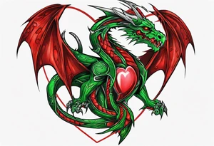 red dragon with green-stone heart tattoo idea