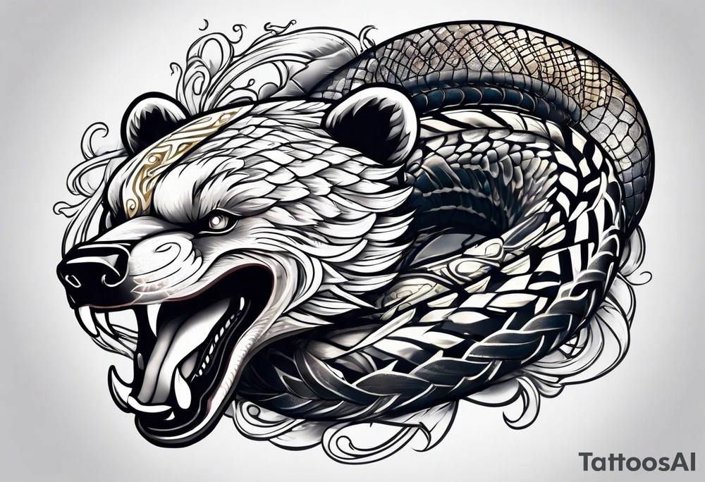 Snake wrapped around bear tattoo idea