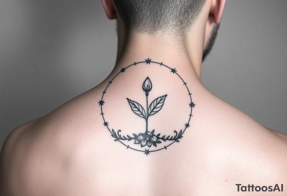 minimalistic sprout tattoo incorporated in a cycle that symbolizes that every year we just grow all over again tattoo idea