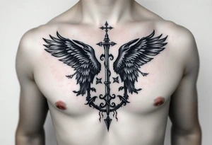 Chest tattoo, two ravens and icelandic symbols, dark brest tattoo tattoo idea