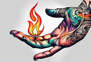Flame tattoo on wrist of hand that is reaching out for another hand tattoo idea