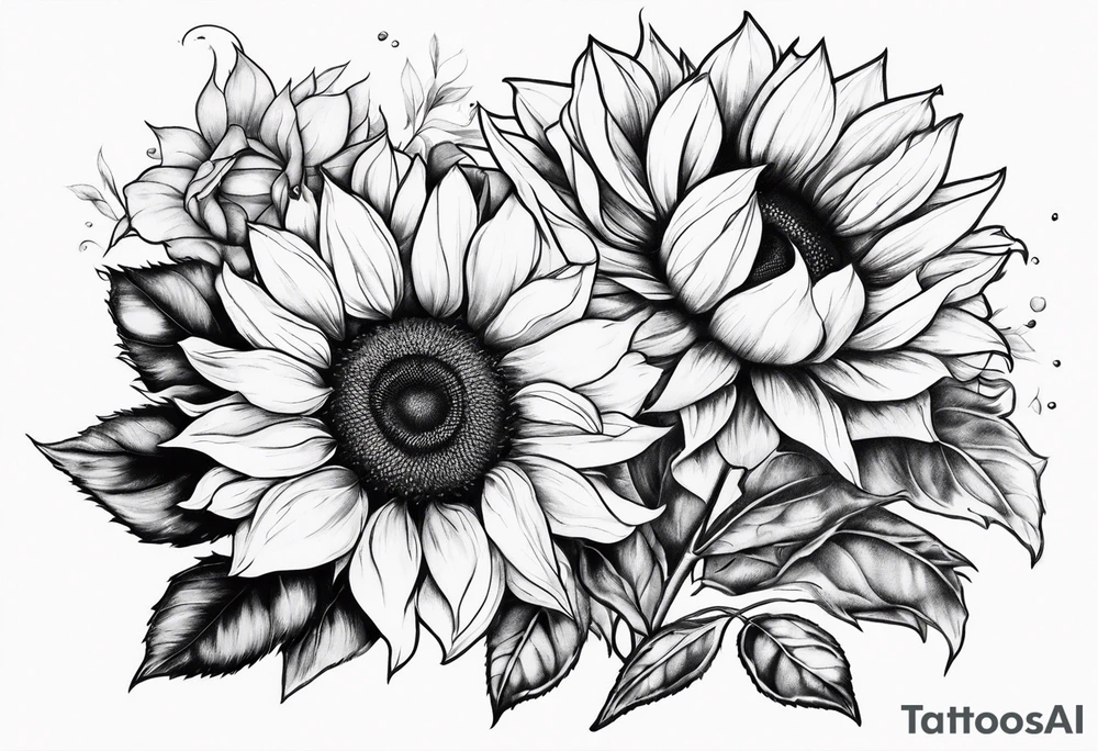 Sunflower and rose flower tattoo idea