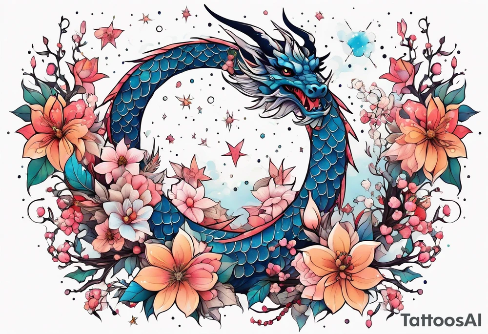 Constellation, wing , snow , cross , dragon female japan kawaii , flower tattoo idea