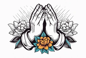 praying hands

old school vintage simple traditional design with vintage flowers surrounding
bold color simple tattoo idea