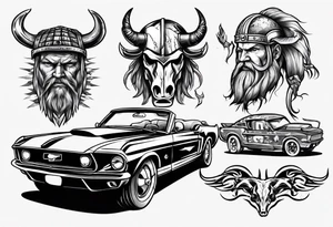 Viking head with a old mustang car tattoo idea