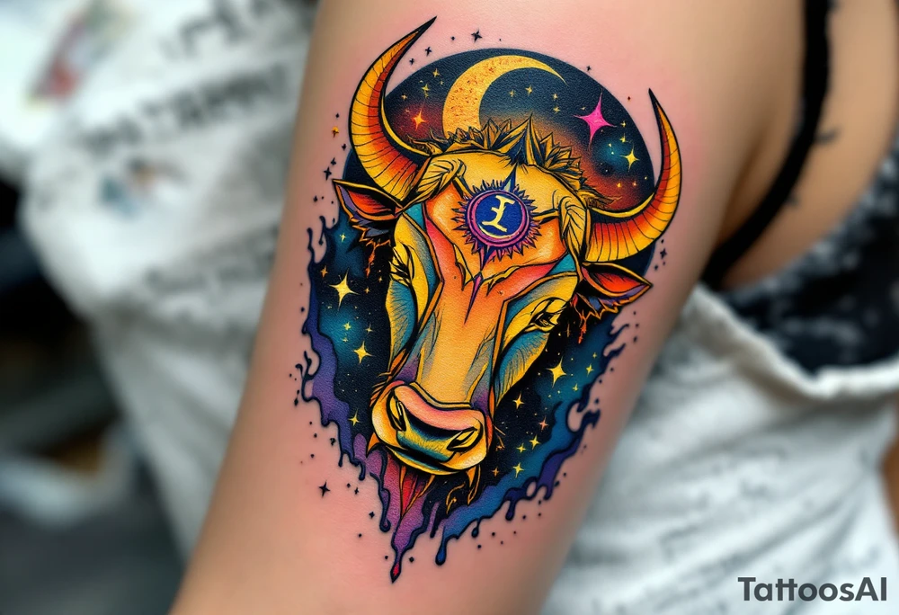 Taurus ♉ glows like a golden bull in the sky, steady and strong beneath the velvet night. tattoo idea