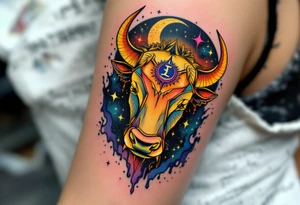 Taurus ♉ glows like a golden bull in the sky, steady and strong beneath the velvet night. tattoo idea