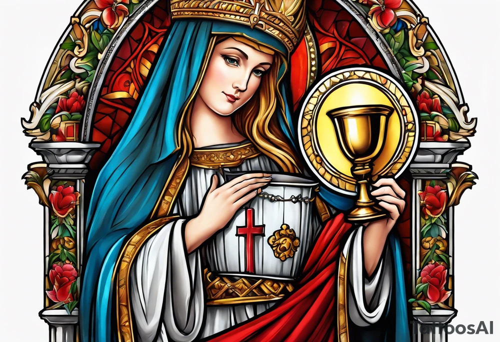 holy saint barbara with canons and a chalice tattoo idea