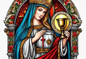 holy saint barbara with canons and a chalice tattoo idea