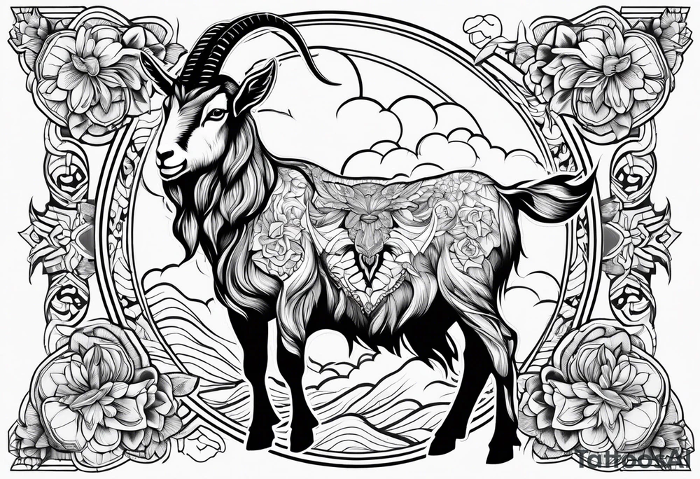 full body goat with kumo clouds tattoo idea