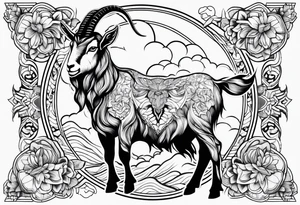 full body goat with kumo clouds tattoo idea