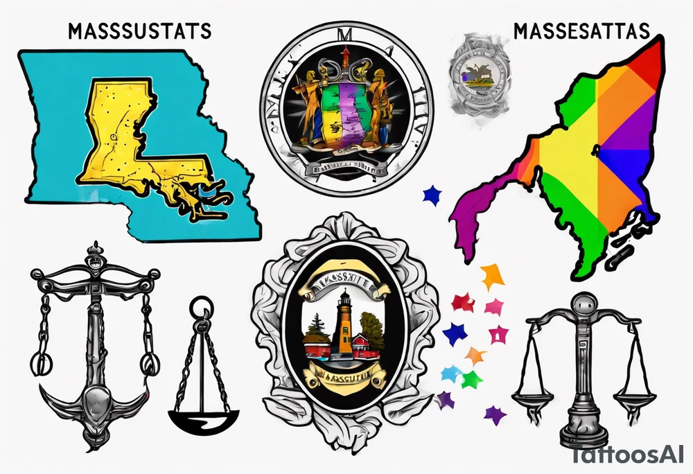 map of Massachusetts in pride colors and Libra sign tattoo idea