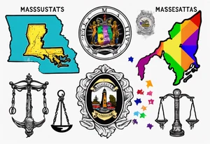 map of Massachusetts in pride colors and Libra sign tattoo idea