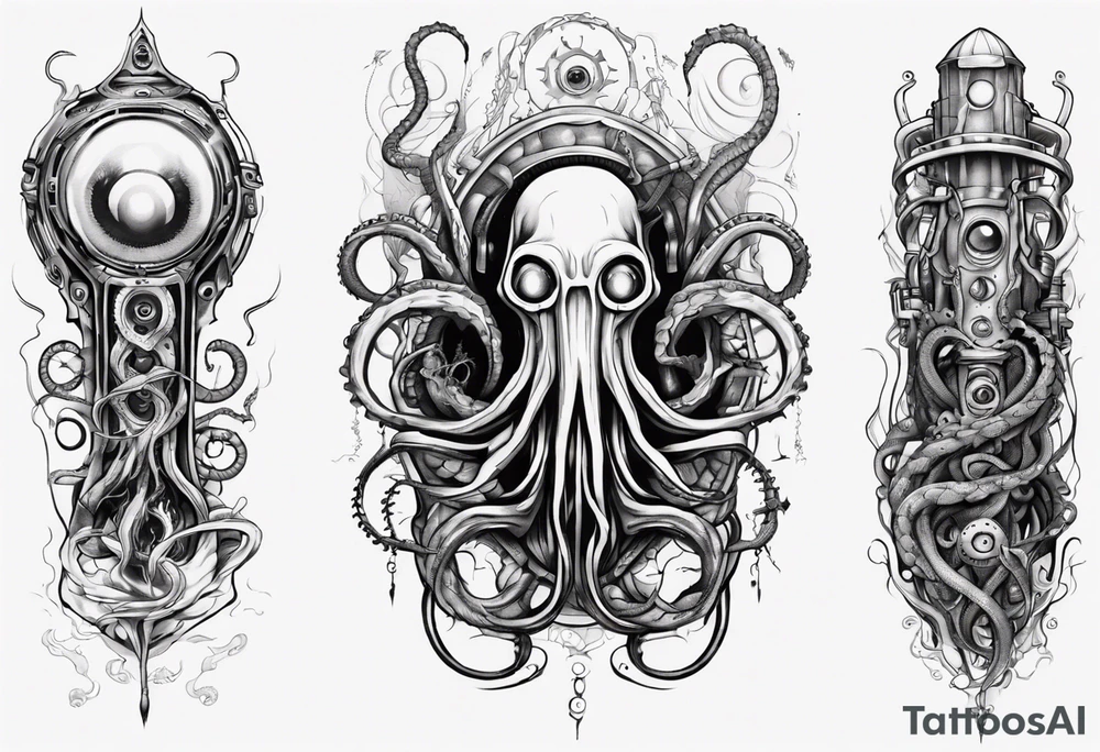lovecraft long tattoo to put on the forearm, with eye and tentacle tattoo idea