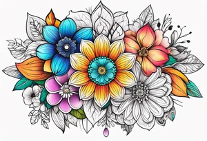 Flowers mandala, colorful, horizontal, botanical tattoo idea
