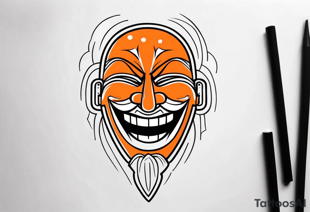 Laughing mask that is orange and black tattoo idea