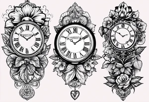 Threrantique pocket clocks one with 905 and the other with 1105 and the other 305 pink hibiscus flower and you will always be my sunshine wrote tattoo idea
