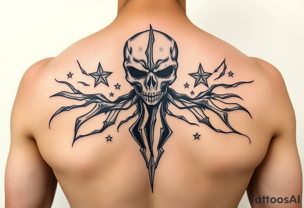 powerful black long human with stars tattoo idea