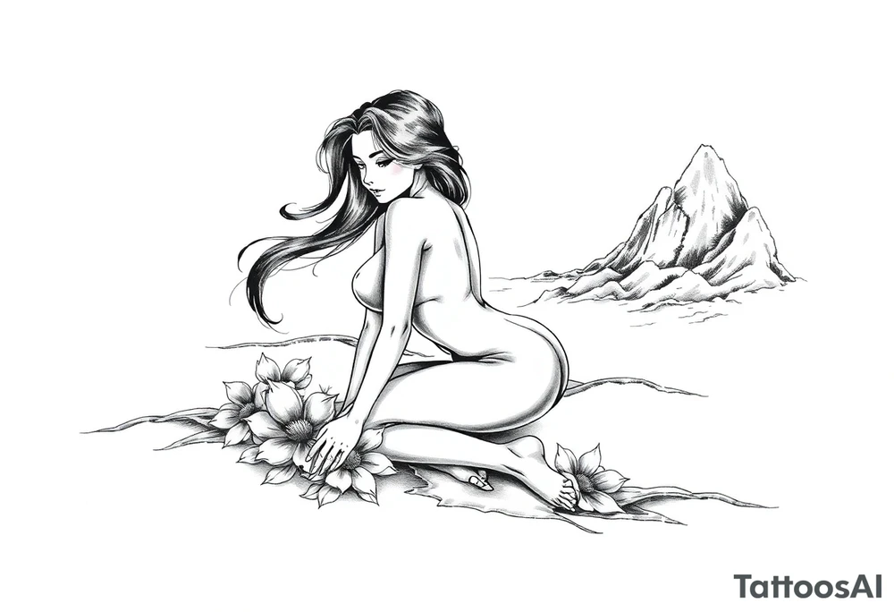 naked girl, on beach tattoo idea