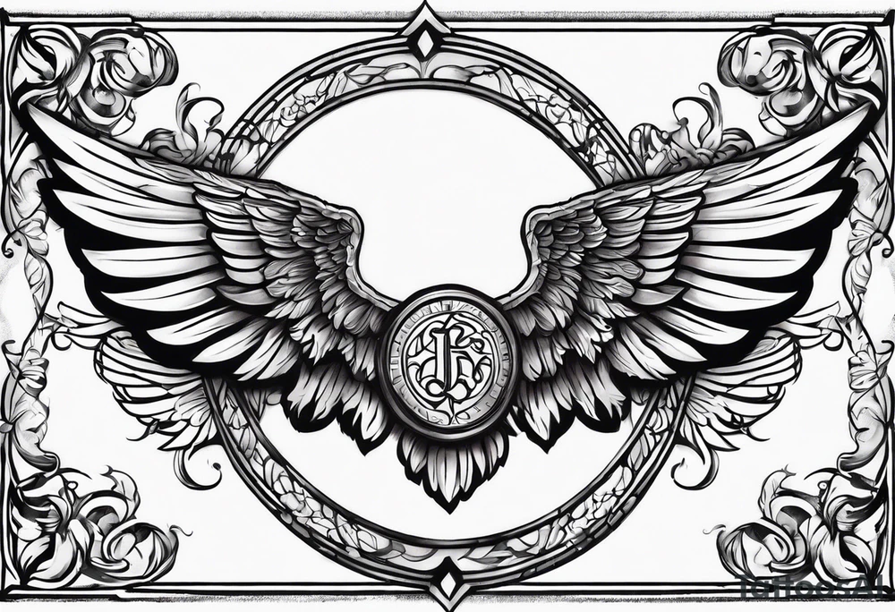 The word Glenn on a banner with angel Wings tattoo idea