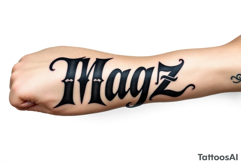The name Magz in a very artistic style tattoo idea