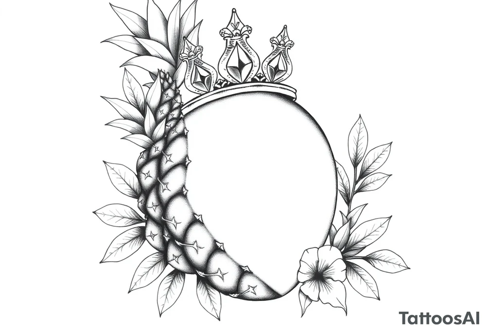 , pineapple, crown, diamonds, vagina, anus tattoo idea