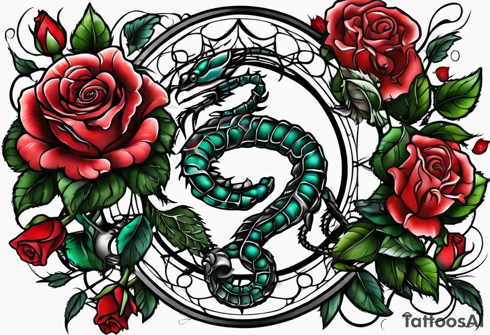 Scorpio and roses tattoo idea