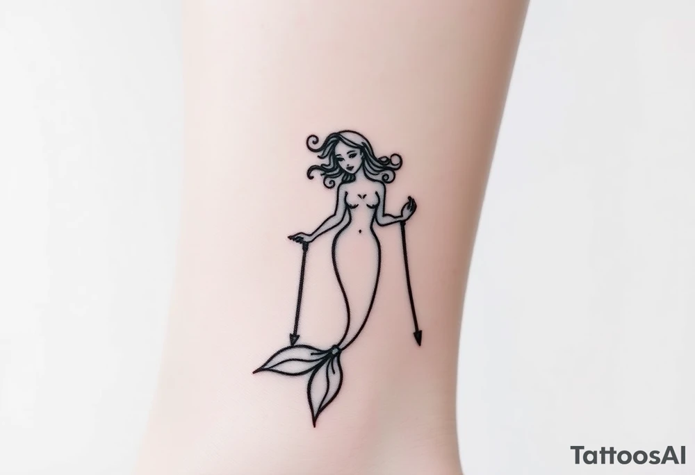 Outline Mermaid with crutches tattoo idea