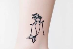 Outline Mermaid with crutches tattoo idea