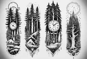Full arm, Nordic, forest, time, presence tattoo idea