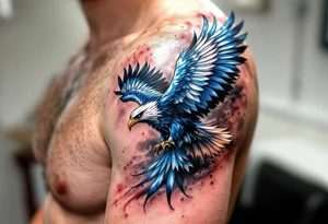 A vibrant blue soaring eagle symbolizes freedom and strength in the face of adversity. tattoo idea